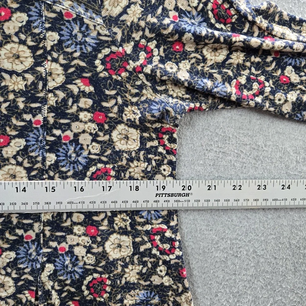 Lucky Brand Women Blouse‎ L Navy Floral Boho Button Scoop Neck